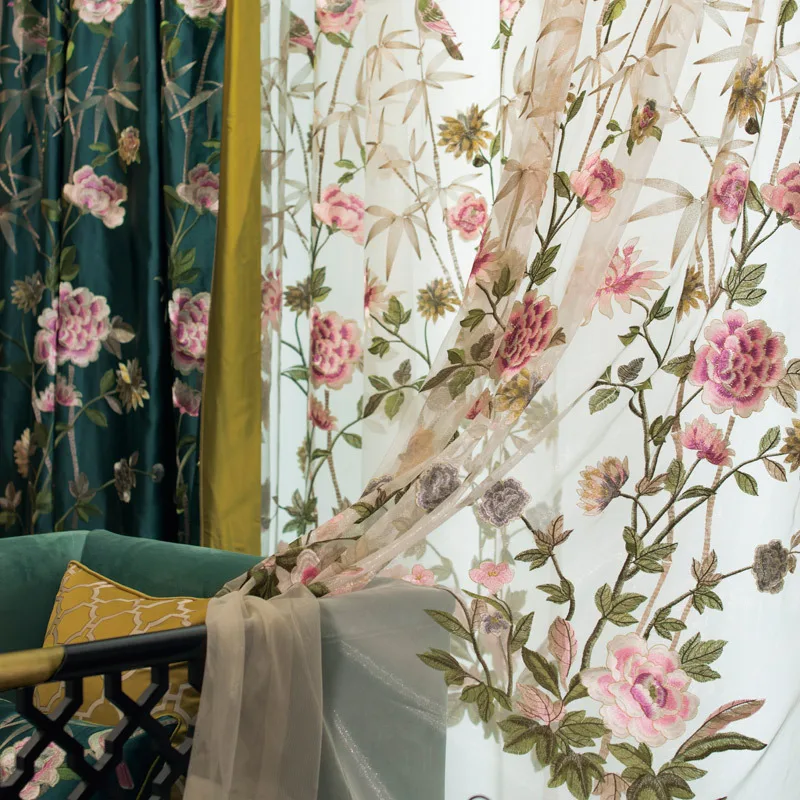 Высококачественные китайские искусственные шелковые вышитые шторы роскошные