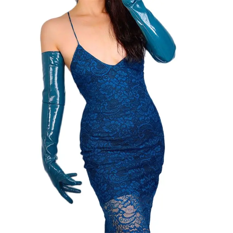 Перчатки женские из искусственной лакированной кожи сверхдлинные латексные