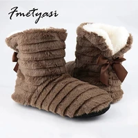 womens winter slippers for home girls fur slippers butterfly knot furry warm slippers boots plush floor sock slipper 2021