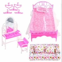 furniture toy doll house accessories 1cloth sofa with 2 cushions 1bed 1dresser 10 hangers for doll kids play house toys