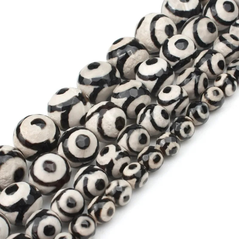 Faceted Black eye Agate Tibetan Mystical Old Onyx Natural Stone Beads For Jewelry Making DIY Charm Bracelet 6 8 10 12mm 15 inch | Украшения