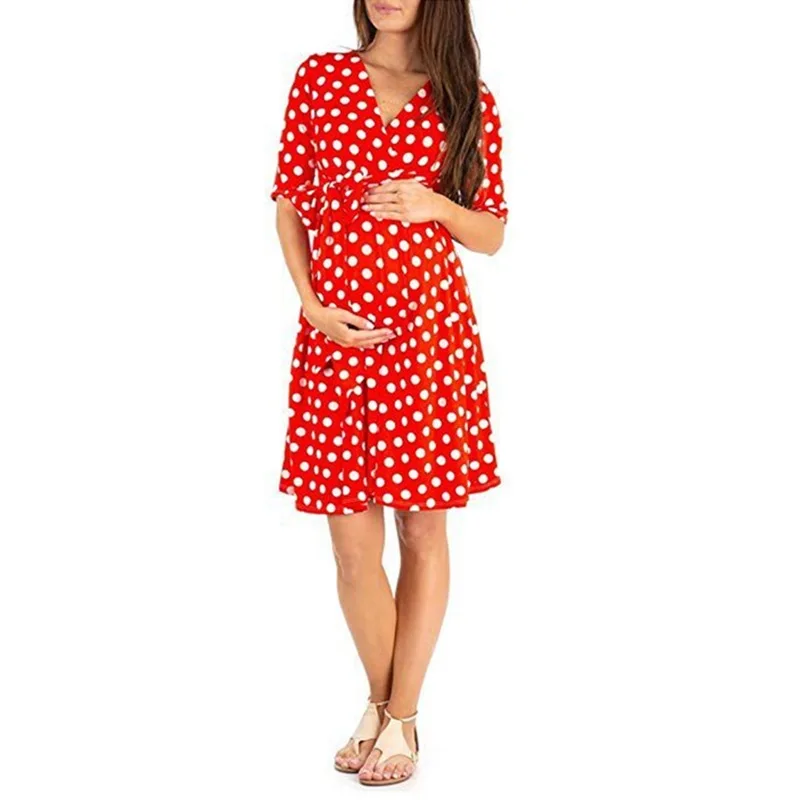 

Maternity Clothes for Pregnant Women Clothing Solid V-Neck Pregnancy Dresses Mother Wear Evening Dress Breastfeeding Dresses