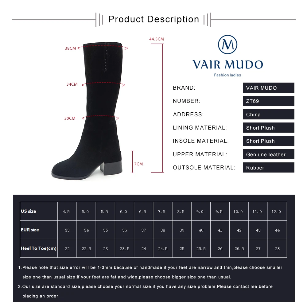 

VAIR MUDO Winter Boots Shoes Kid Suede Black High quality Winter Warm Fashion Shoes Thick Heels Wool For Cool Winter Shoe ZT69
