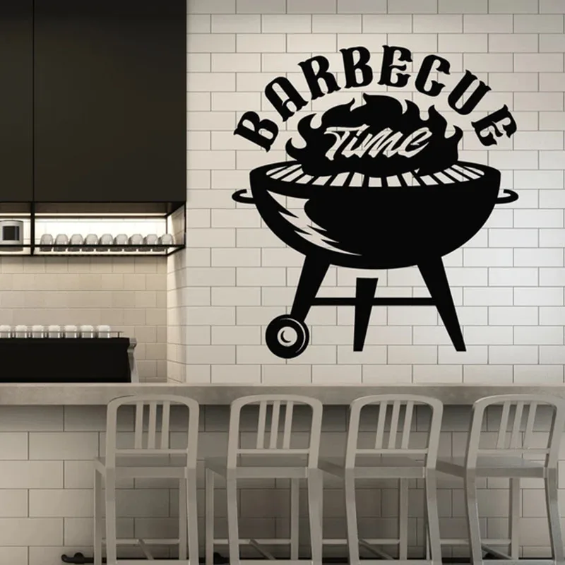 Настенные наклейки для барбекю гриль еды логотип дверь окно виниловые бар