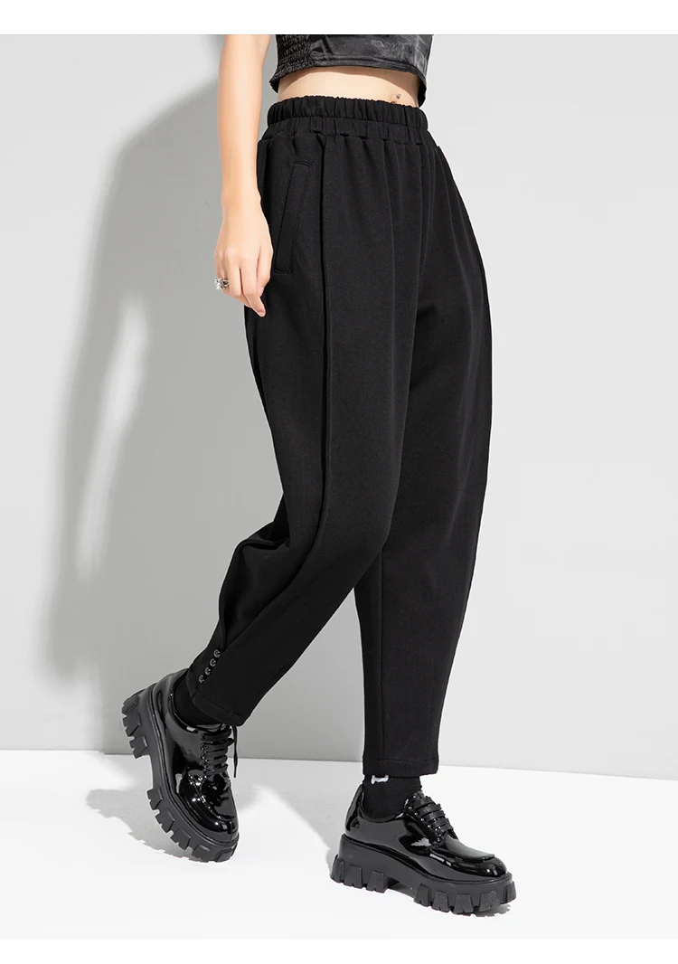 

Women Black Harem Pants Loose Casual High Waist Button Streetwear Hip Hop Gothic Trousers Spring Autumn Joggers Sweatpants 8926