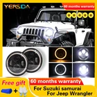 7-дюймовые СВЕТОДИОДНЫЕ Фары H4 H13 150 Вт дальний и ближний свет светодиодсветодиодный фары ангельские глазки DRL Янтарный сигнал поворота для Jeep Wrangler JK TJ Land Rover Harley