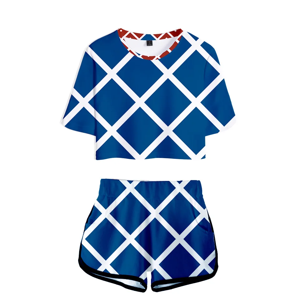 

New Jojo Bizarre Adventure Fashion Cute 3D 2 Piece Outfits Women Crop Top Track Suit Top and Shorts Kpop Set Girl Tracksuits