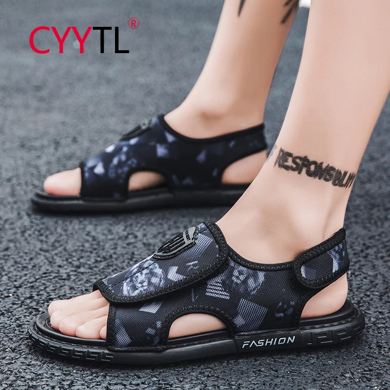 

CYYTL 2022 Slippers Summer New Men's Leisure Leather Sandals Peep Toe Beach Shoes Soft Casual Outdoor Non Slip Walking Slides