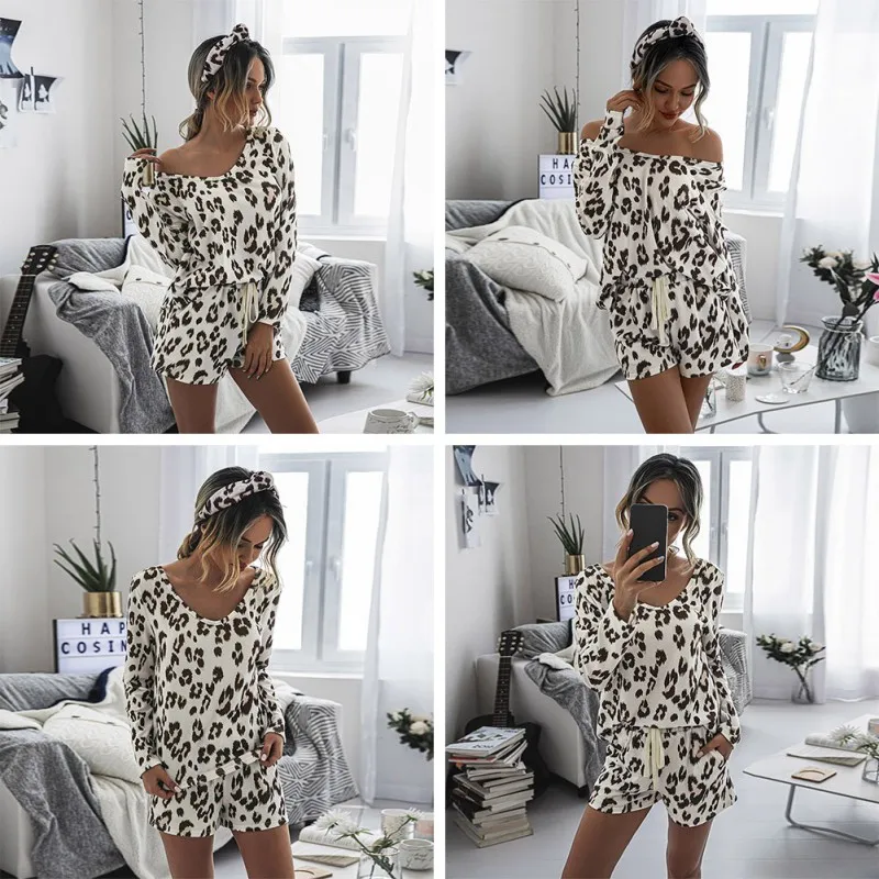 

Women Casual Suits Comfortable Fashion Printing Leopard Round Neck Female Loose Suits