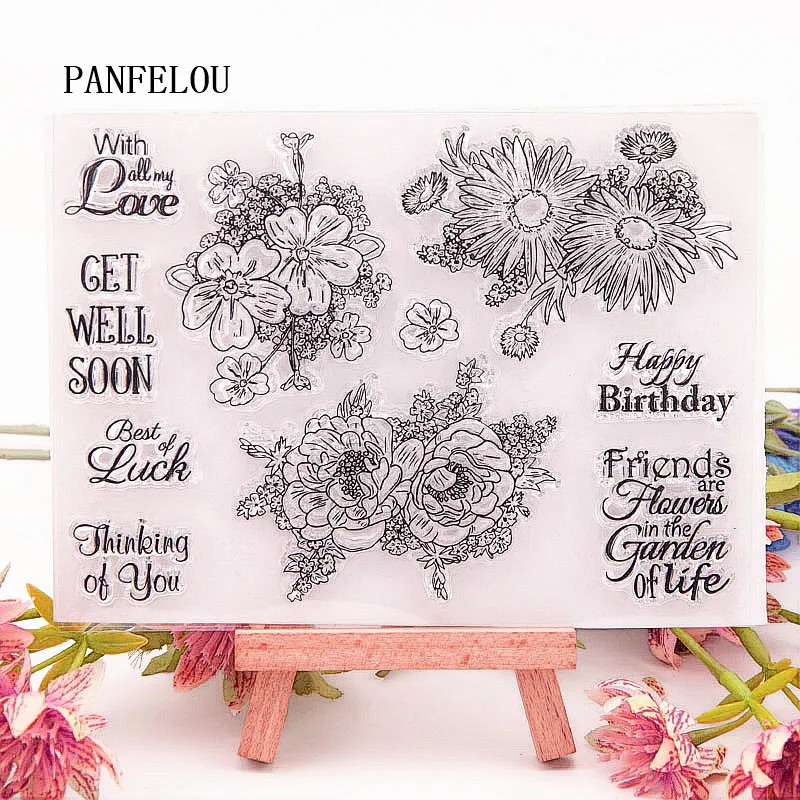 PANFELOU 15x11 букет цветов прозрачный силиконовый штамп/печать DIY