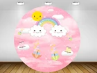 Фон с круглым кольцом, милый розовый Радужный фон с облаками для девочек, вечерние чехлы на день рождения для стола, Погодный солнцезащитный зонт, для детей