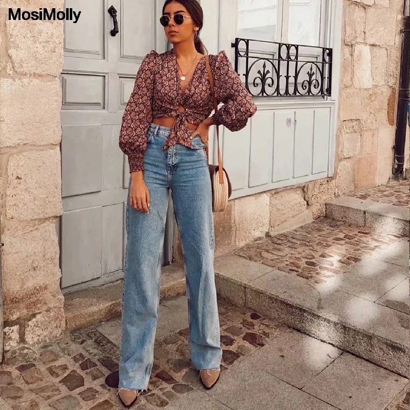 Джинсы MosiMolly женские с эффектом потертости уличная одежда длинные джинсы до пола