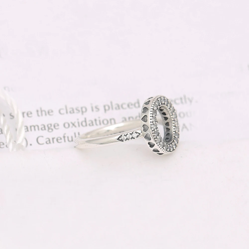 

925 Sterling Silver pan Ring Hearts Of Halo With Crystal Rings For Women Wedding Party Gift Fine EuroPe Jewelry