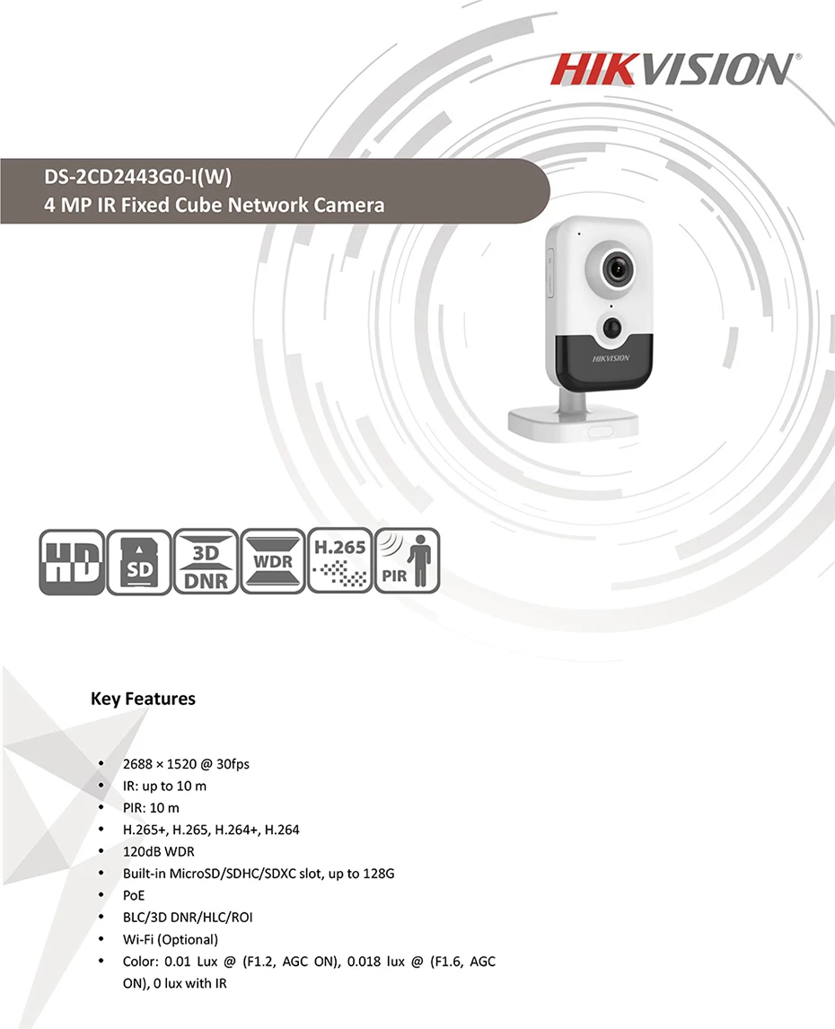 Hikvision Домашняя безопасность Wi-Fi камера PoE DS-2CD2443G0-IW 4MP ИК фиксированный куб Беспроводная ip-камера встроенный динамик H.265