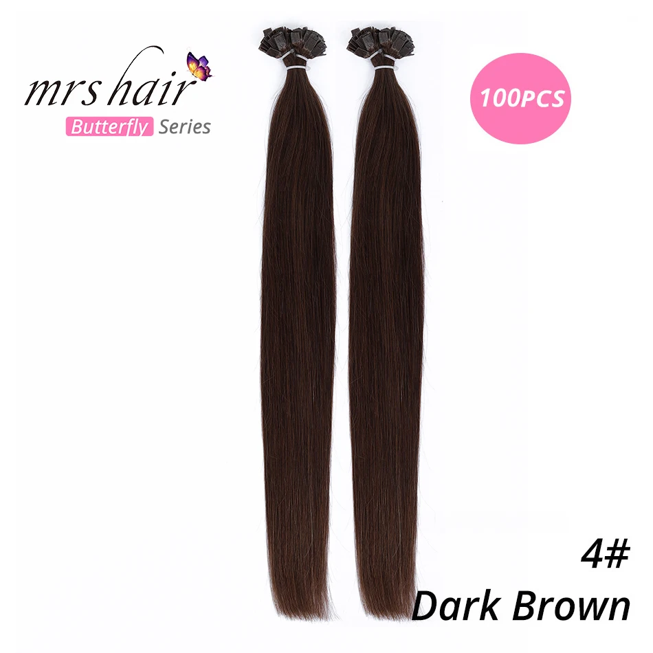 MRSHAIR предварительно скрепленные плоские волосы для наращивания 1" 18" Искусственные волосы одинаковой направленности прямые капсулы жидкий кератин волосы - Цвет: KFT04-100