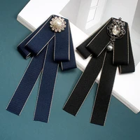 crystal pearl bow tie brooch for women fashion british korean version college style collar flower bank uniform accessories gift