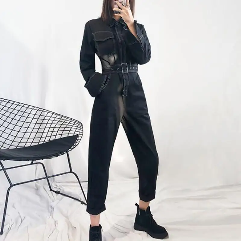 Осенний Женский Повседневный комбинезон карго с длинным рукавом уличная одежда