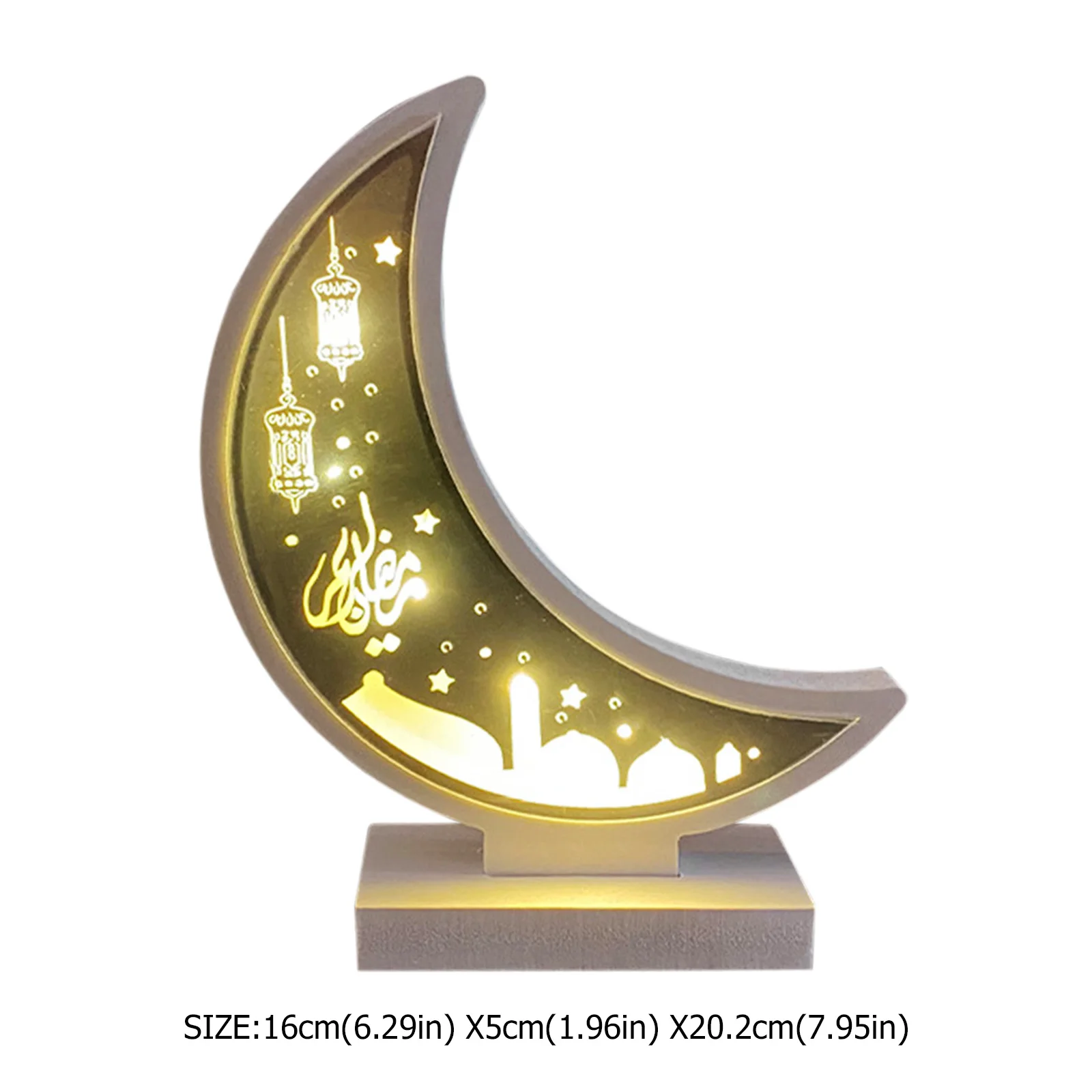 

Wooden Ramadan Mubarak Lights Moon Shaped Muslim Night Lamp Decorative Ornaments for Eid Festival Party Decor Product