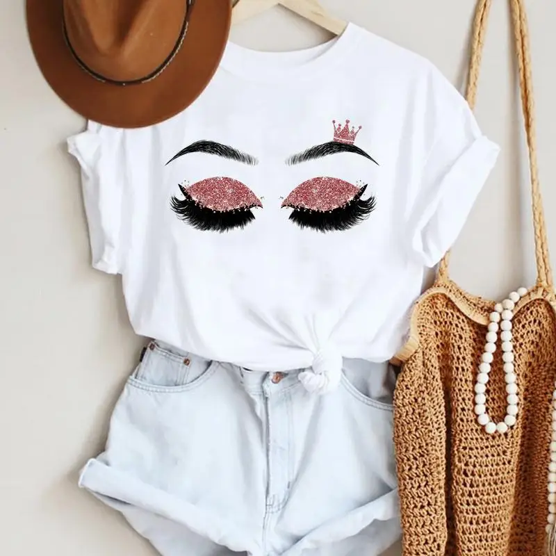 

2021 Women Beauty Trend Clothing Eye Eyelash Fashion Cartoon Summer Lady Print Tee Stylish T Top Tshirts Clothes T-Shirt