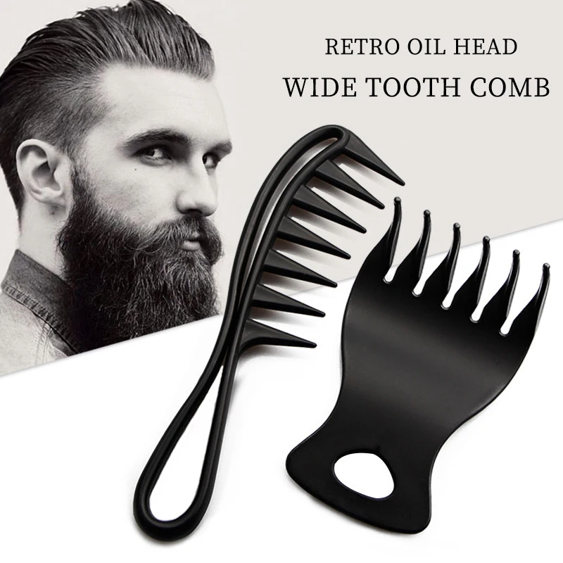 

Retro Oil Head Wide Tooth Comb, Look Back Style Beard Comb Handle Large Teeth Tangled Curling Comb Hairdressing Tool