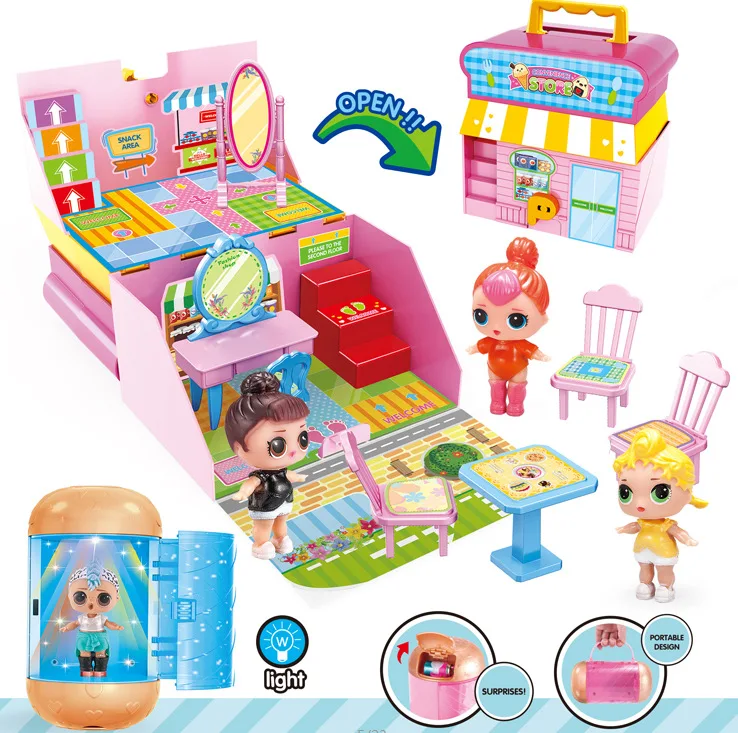 

LOL dolls surprise Children's play house toy house furniture with capsule doll with light magnifying glass toys set