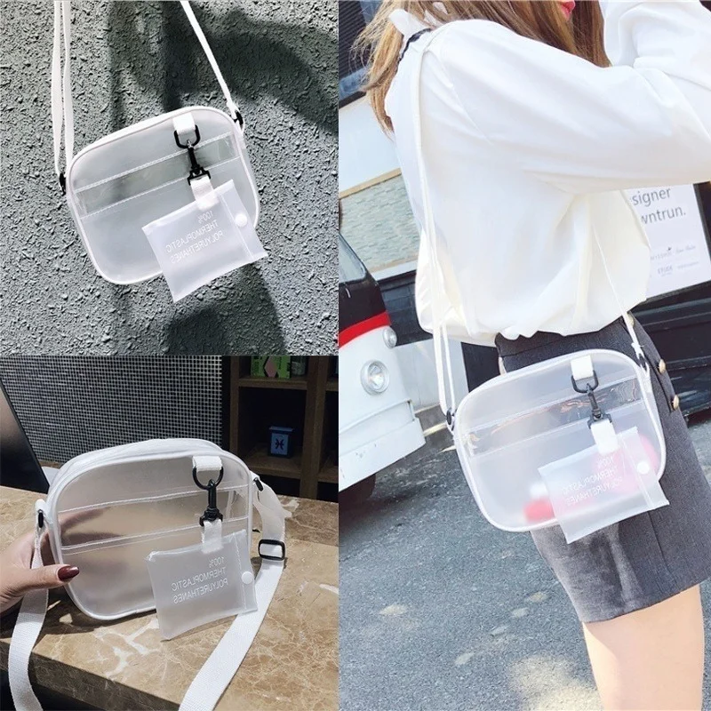 

Ladies PVC Transparent Frosted Beach Small Square Bag Simple Art Single Shoulder Messenger Small Bag