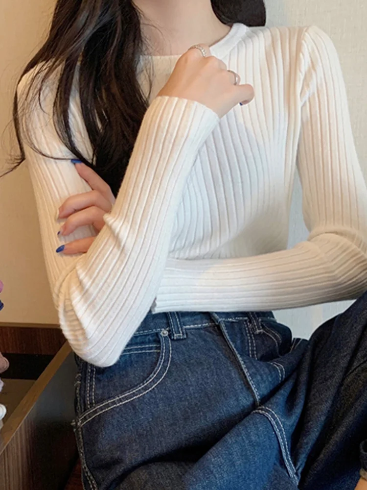 Женский трикотажный свитер с длинным рукавом красная Облегающая рубашка в