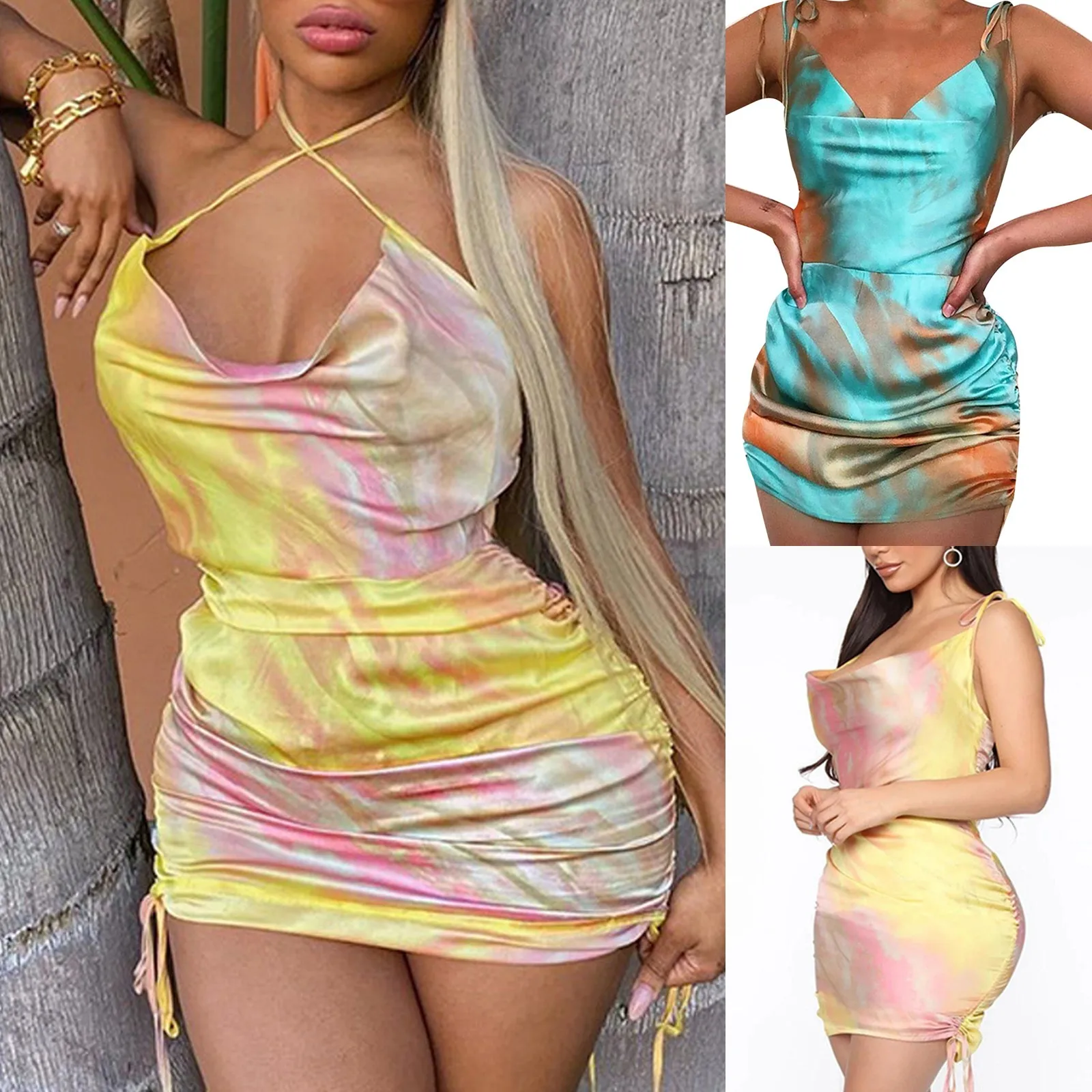 

Соблазнительное Клубное женское платье SAGACE, модное Повседневное платье с открытой спиной и принтом на завязках, с лямкой через шею и шнурко...