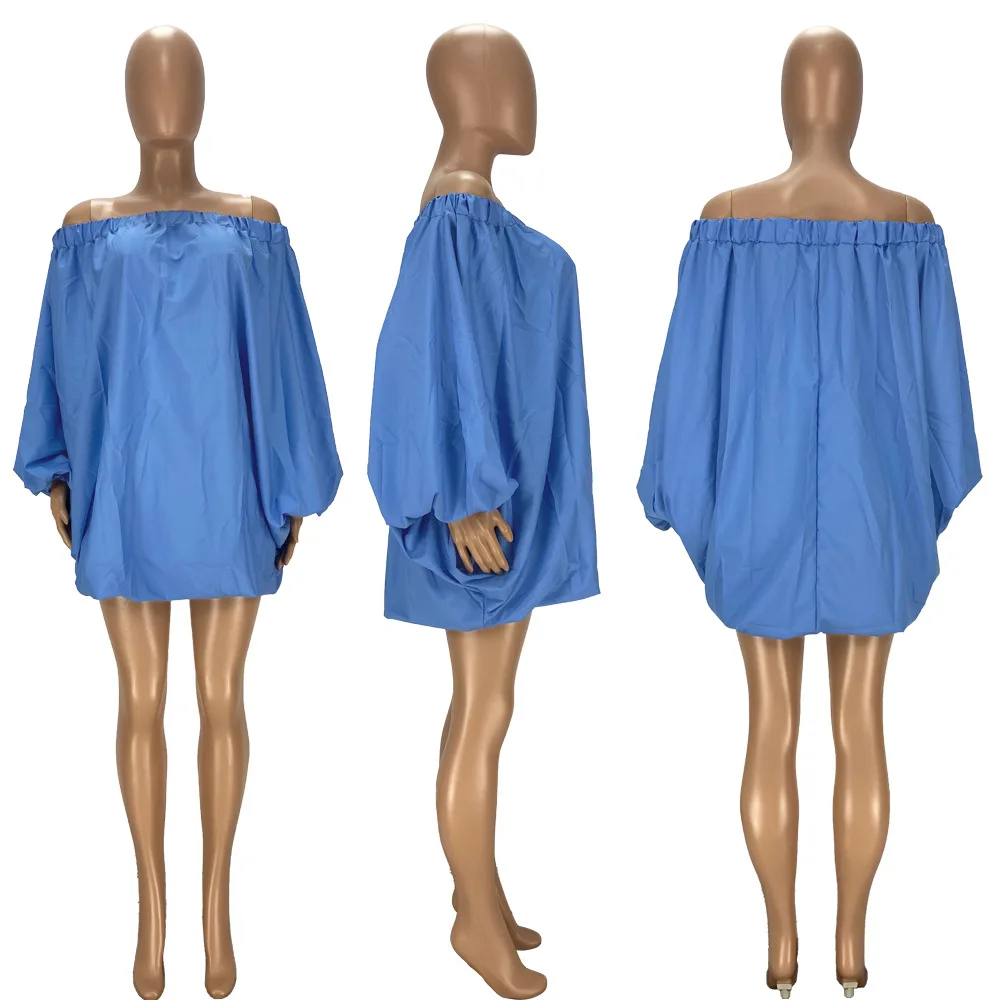 

Women's Fashion Clothes One Shoulder Solid Color Temperament Commute Long Sleeve Loose Sexy Mini Dress Wholesale Dropshipping