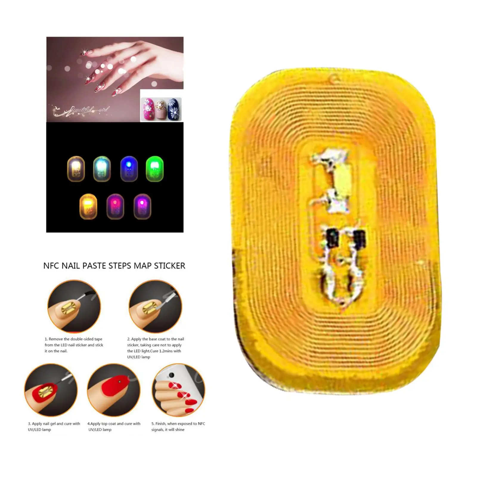 Women DIY Glowing NFC Nail Art Tip Sticker Chip Mobile Sensors White Light,1.1x0.7cm