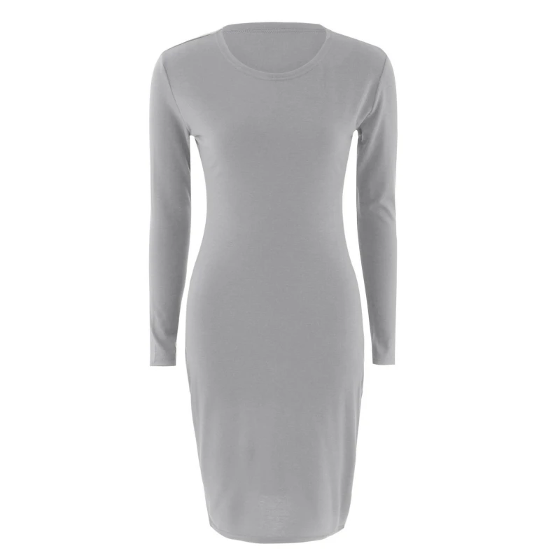 

Sexy Women Nightclub Dresses Solid Color Bodycon O-Neck Stretch Long Sleeve Tight Hip Package Pencil Dress