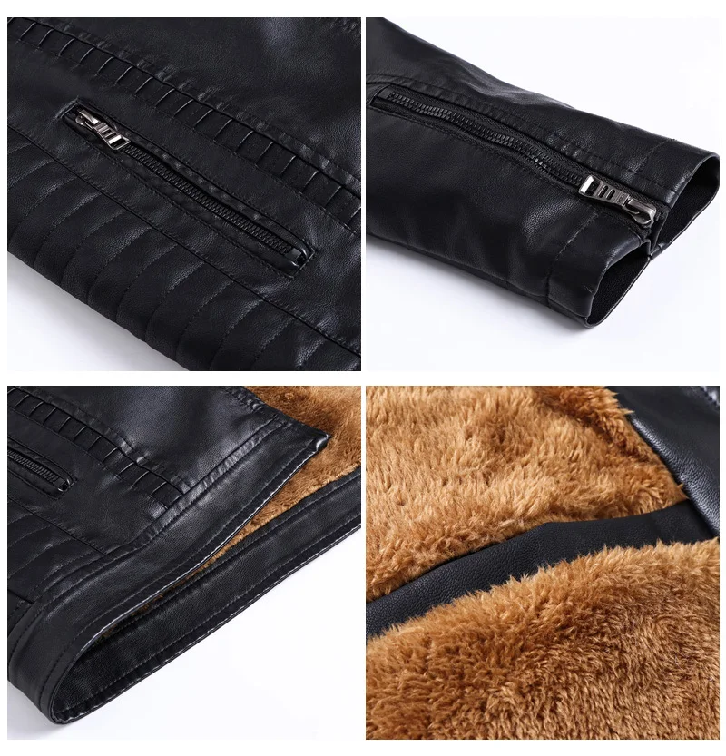 

Streetwear Leather Jacket Men Clothing 2021 Winter Motorcycle Fleece Leather Jackets Men Stand Collar Coats Male Plus Size 6XL