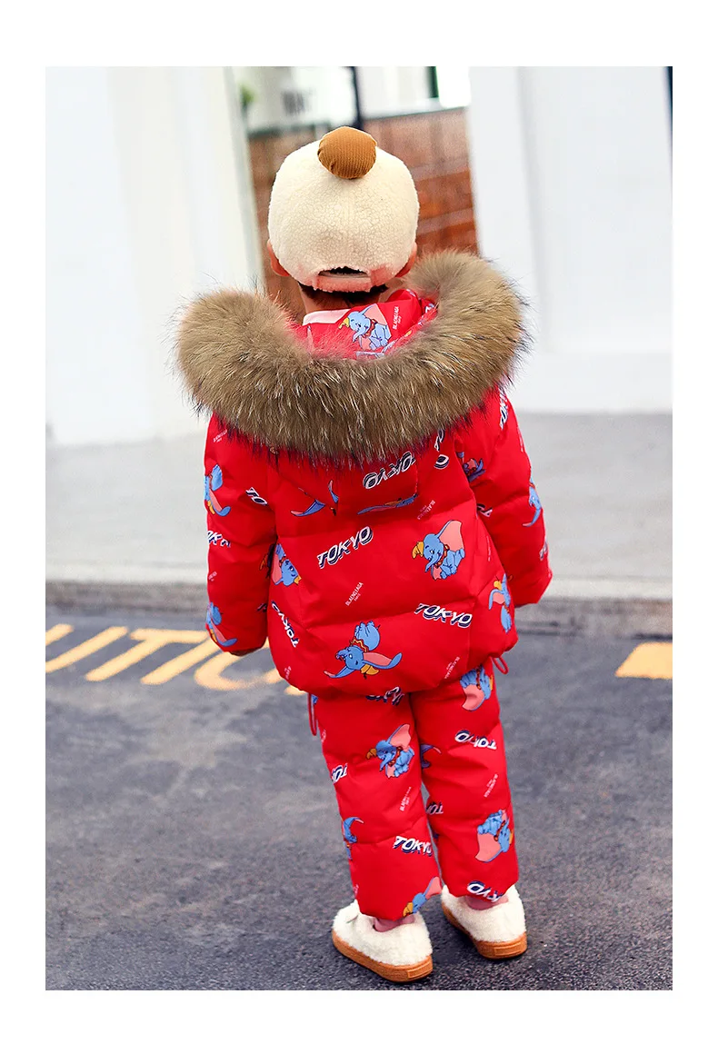 Winter children's down suit Girls pink snow suit Boy ski down suit Baby windproof down jacket+ thick Keep warm down pants