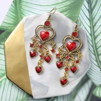 vintage antique gold color rhinestone heart tassel earrings for women boho long hollow acrylic drop earrings ethnic jewelry