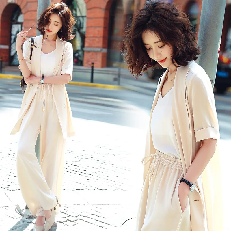 Женский брючный костюм из двух предметов повседневный шифоновый длинный