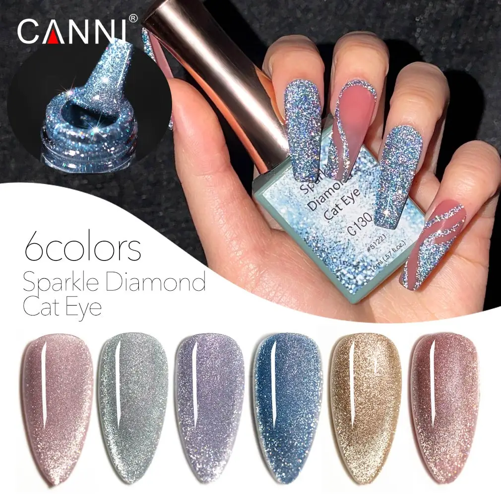 Фото CANNI 16 мл Гель-лак для ногтей Супер Блестящий Алмазный гель кошачий глаз лунный