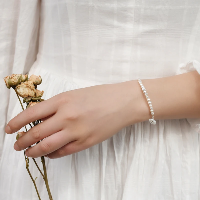 Женский браслет с пресноводным жемчугом ASHIQI 3-4 мм из серебра 925 пробы