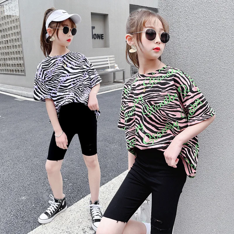 

Children's Clothing Baby Girls Clothing Blouse 2021 Kids Bottoming Shirt Girls Summer Fashion Leopard Print Short-sleeve T-shirt