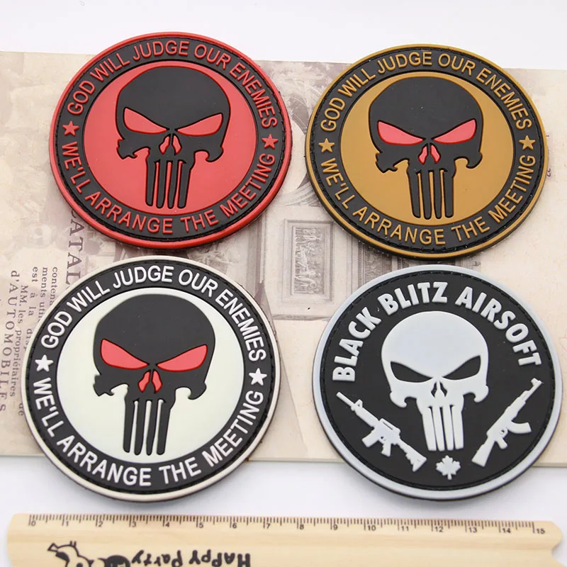 3D Embroidery Punisher Morale Skull 3D Rubber Pvc Board Air Gun Sport Military Tactical Clothes Backpack Badge Patch