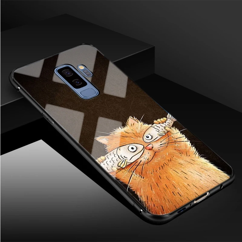 Cute Coffee Milk Cat Tempered Glass Phone Case For Samsung Galaxy S8 S9 S10 S20 PLUS J6 J8 2018 NOTE 8 9 10 Cover Shell | Мобильные