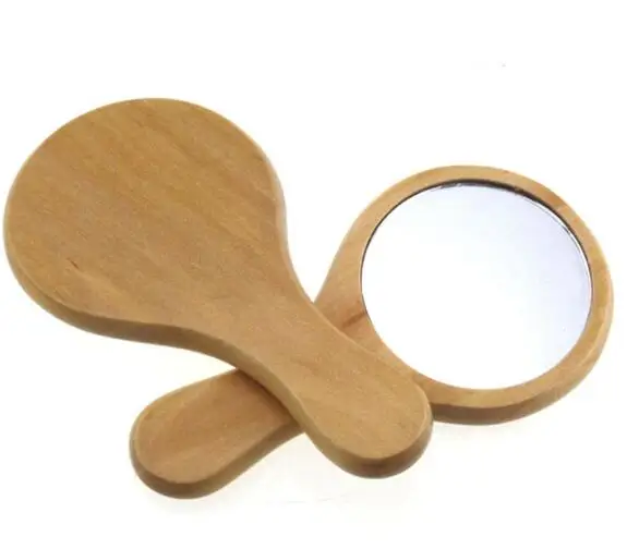 Зеркало деревянное компактное в винтажном стиле с ручкой 1 шт.|Зеркала для