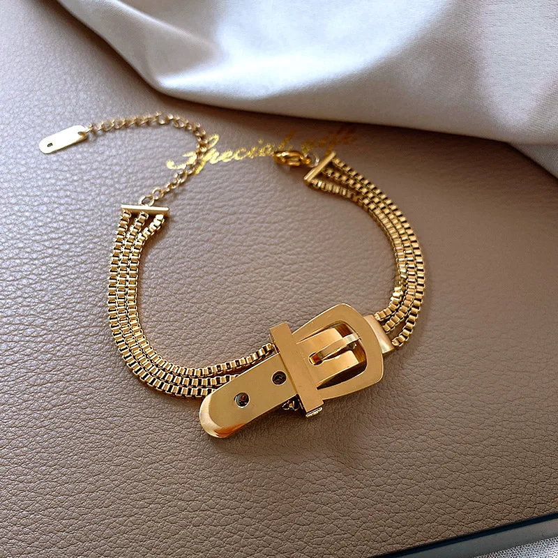 

Fashion new trend belt buckle bracelet simple titanium steel multi-layer lovers bracelet