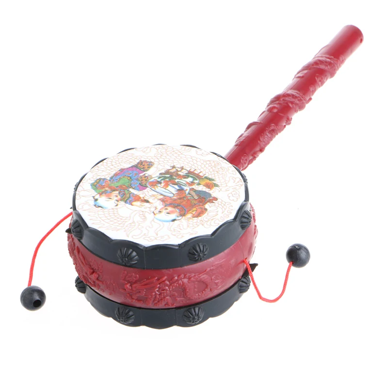 

1pc Kids Cartoon Hand Bell Plastic Chinese Traditional Rattle Drum Spin Toy For Baby Training Toy