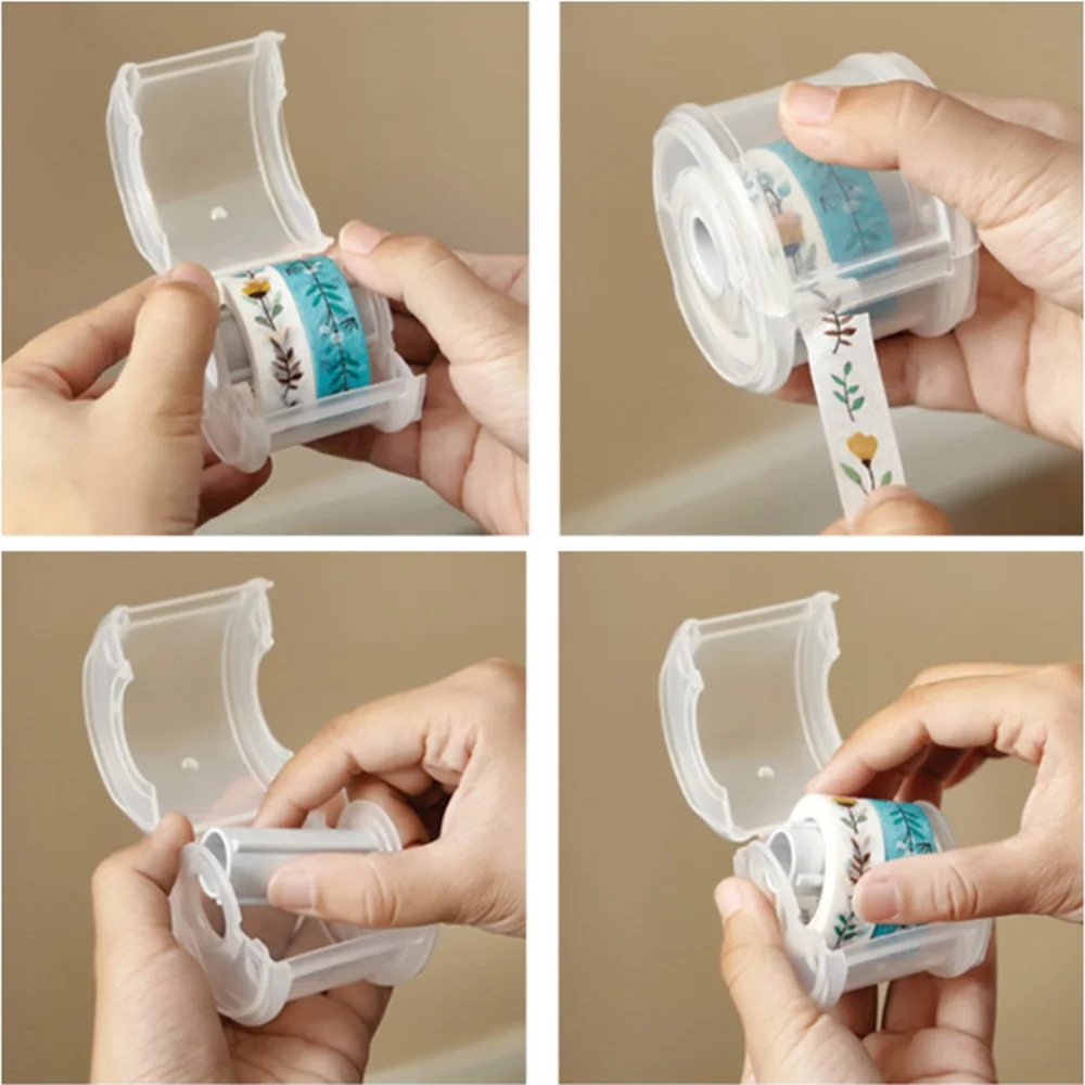 

1pc Plastic Clear Masking Tape Cutter Washi Tape Dispenser Desk Organizer Adhesives Tape Storage Box Office Stationery Holder
