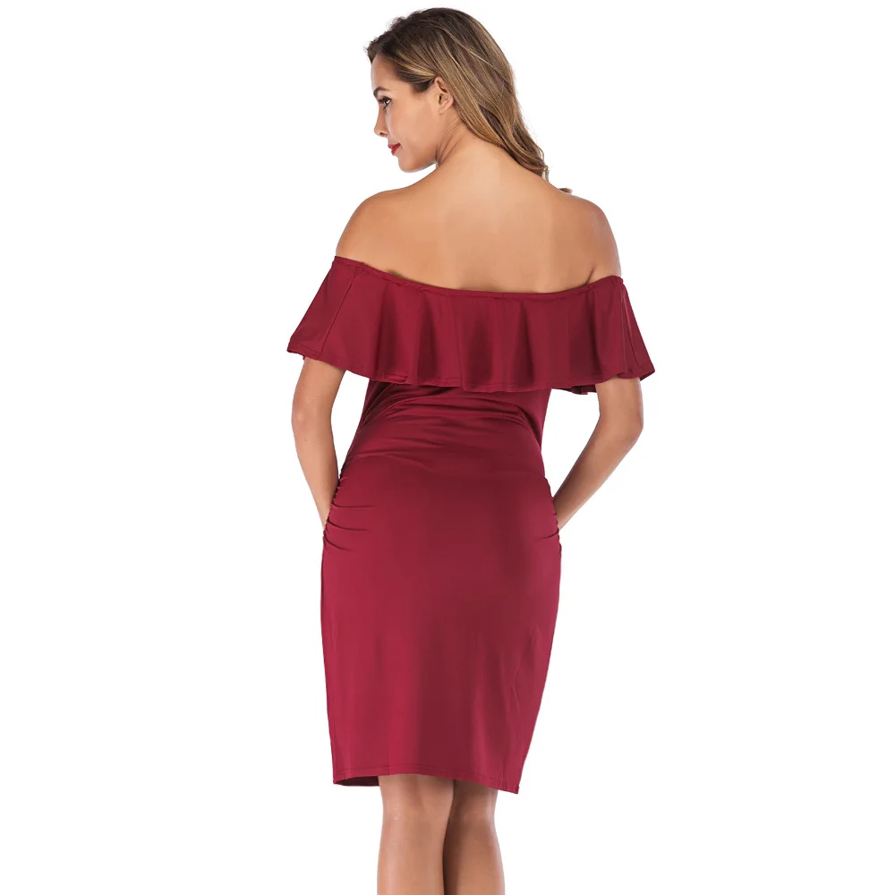 

Maternity Autumn Summer Casual Slim Bottoming Dresses for Photo Shoot Pregnancy for Pregnant Women Mother Wear Dress Pure Color