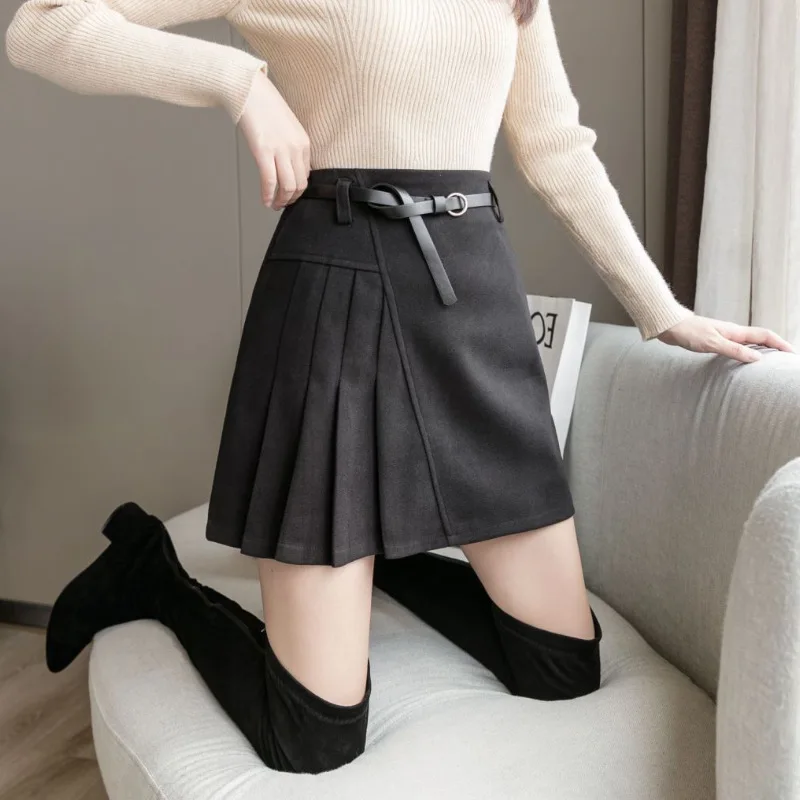 

Thick woolen women 2020 autumn and winter high-waist pleated fashionable A-line skirt woolen material fashionable short skirt