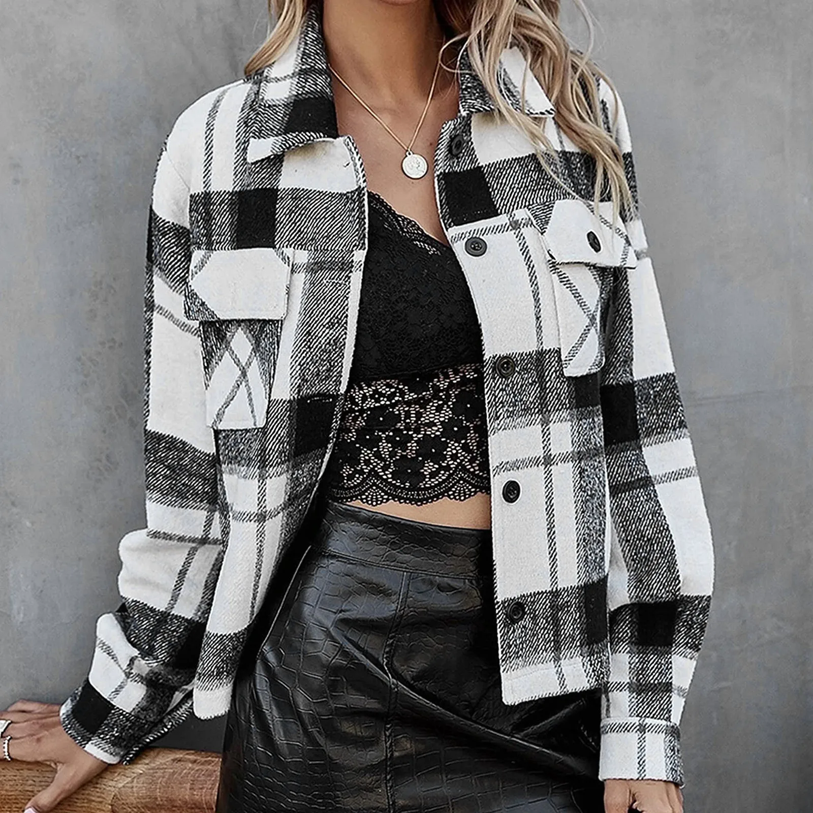 

Куртка-бомбер женская осенняя свободная, клетчатая рубашка в стиле оверсайз, на пуговицах, Топ с длинным рукавом, верхняя одежда * 8