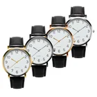Женские часы с арабскими цифрами, унисекс, минималистичный Круглый циферблат, классический черный кожаный ремешок, женские часы, наручные часы