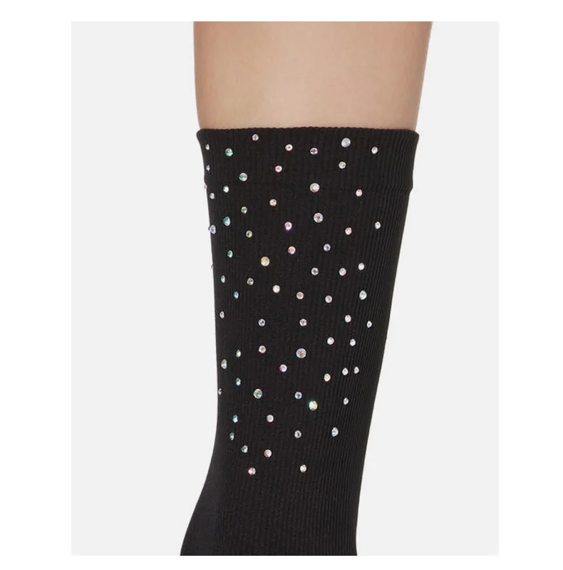 Женские роскошные стразы носки Sox. Дамские черные Стразы с горячей фиксацией