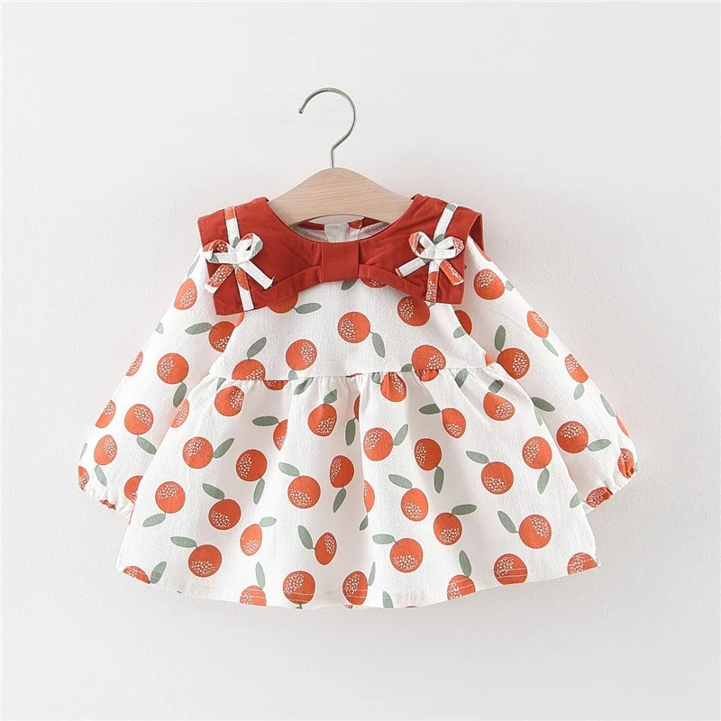 2019 г. Осеннее милое платье принцессы с бантом и фруктами для девочек детское